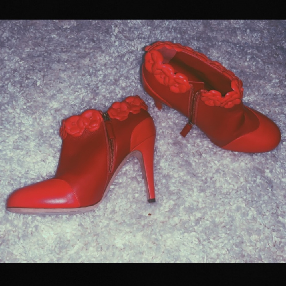 Chanel limited edition Camellia flower ankle boots in red